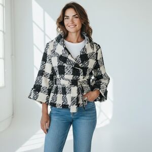 Zara Black and White Tweed Coat